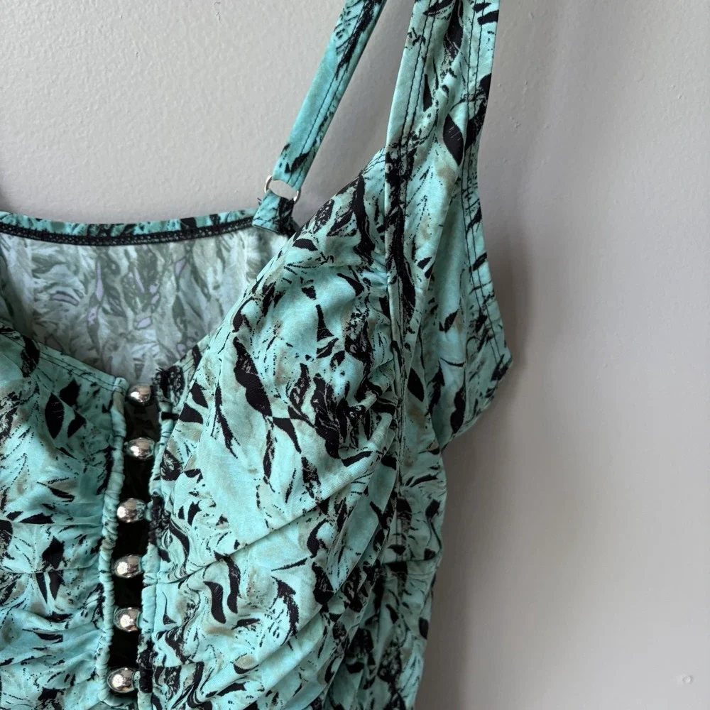 Vintage Ceeb Women's Swimsuit One Piece Aqua Abstract Pattern Size 20W